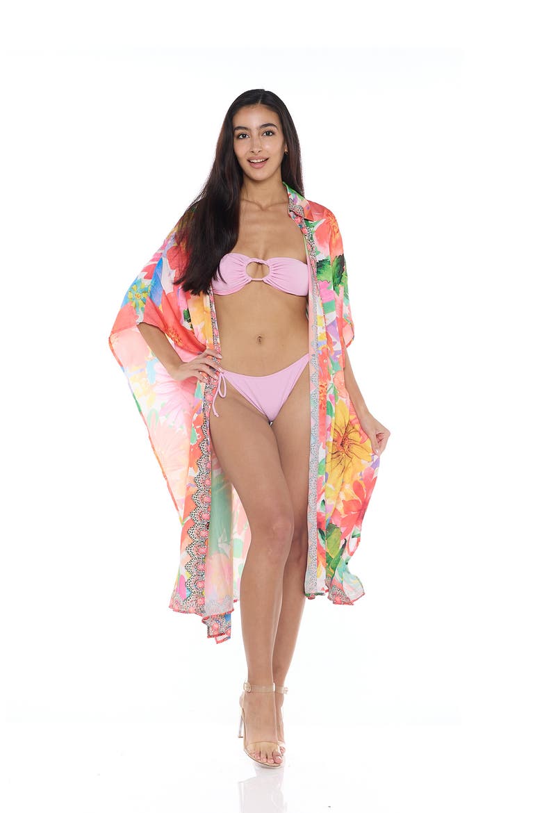 Floral Print Woven Duster, Alternate, color, ORANGE