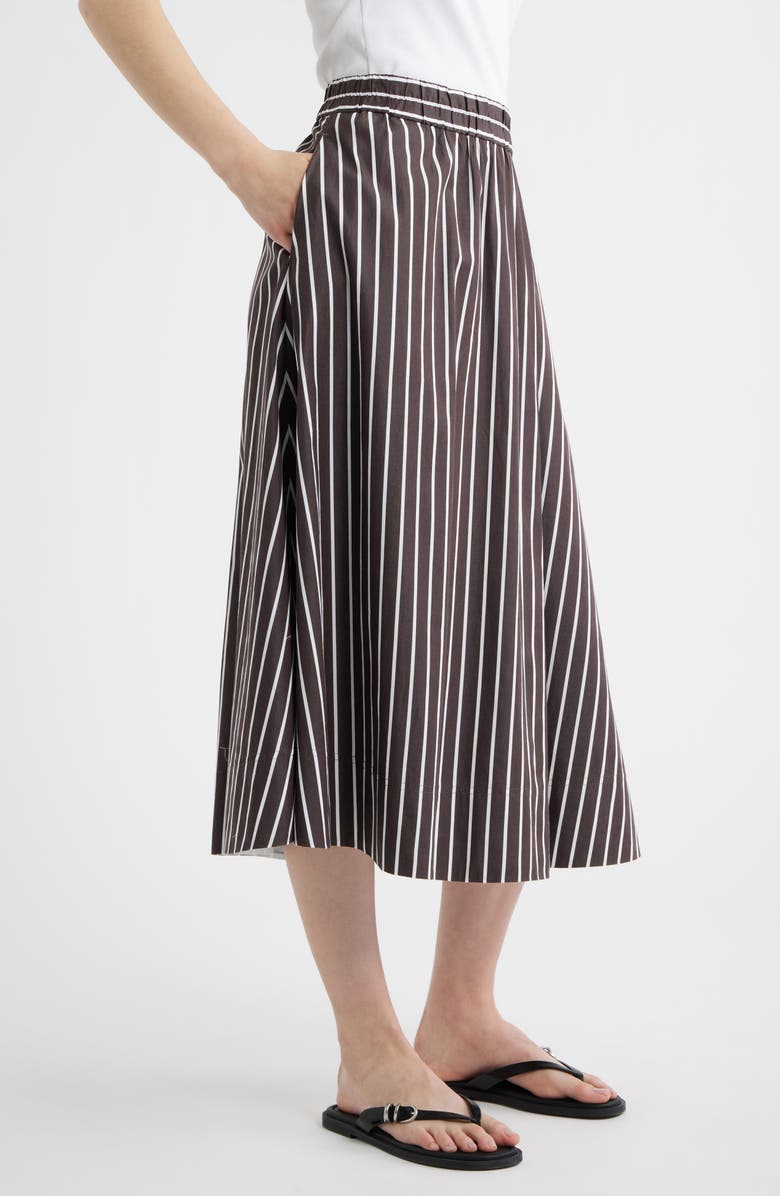 Madewell Stripe Cotton Poplin A-Line Midi Skirt, Alternate, color, Chocolate Plum