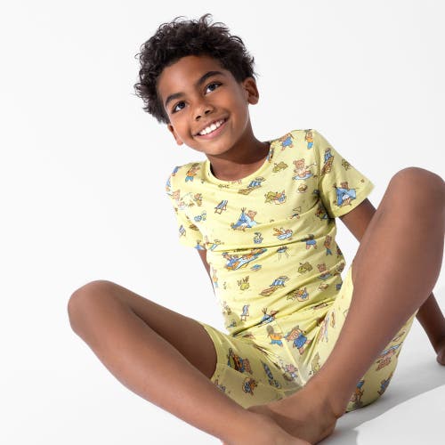 Bellabu Bear Teddy Bear Picnic Kids 2-piece Short Sleeve & Shorts Pajama Set In Yellow