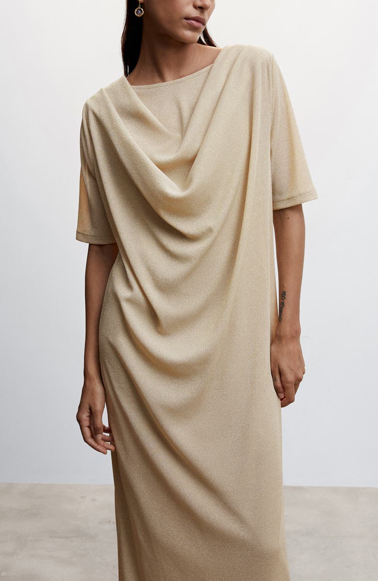 MANGO Drape Front Metallic Dress, Alternate, color,