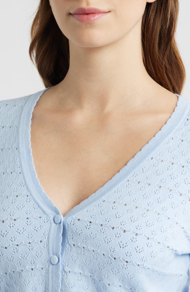 All in Favor Pointelle V-Neck Crop Cardigan, Alternate, color, Periwinkle