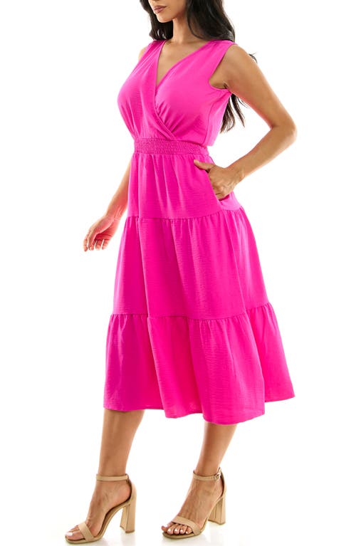 Shop Nina Leonard Tiered Midi Dress In Dragon Fruit