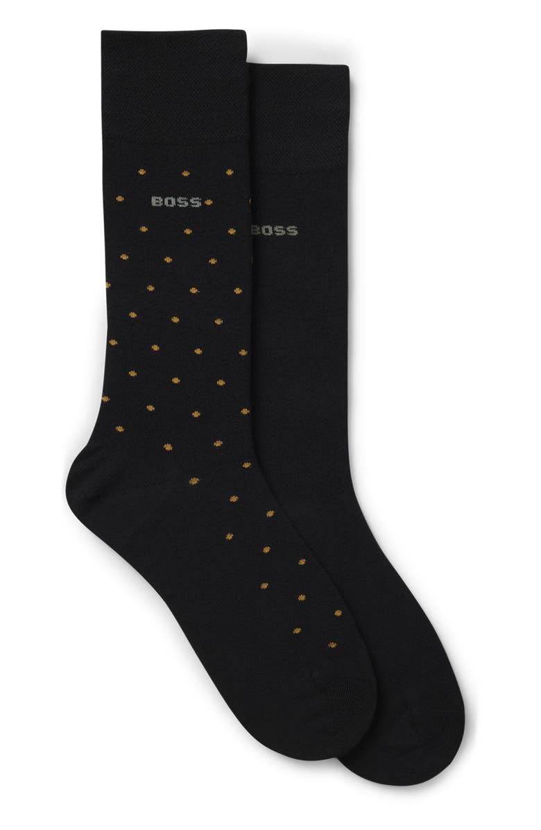 BOSS Assorted 2-Pack Dot & Solid Dress Socks, Main, color, Black