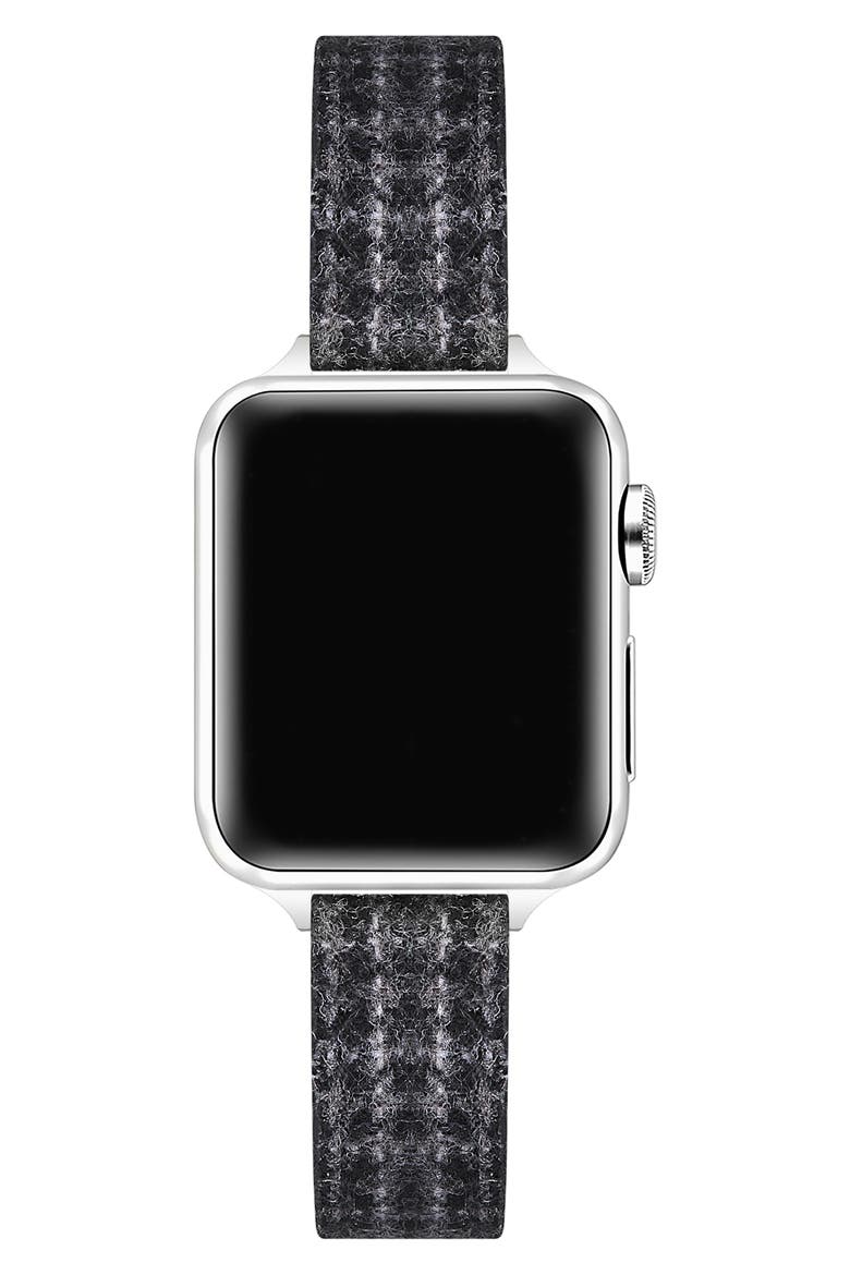 Carmen Tartan Fabric & Leather Apple Watch® Watchband, Alternate, color, MIDNIGHT