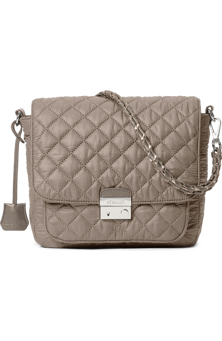 MZ Wallace Medium Crosby Lock Quilted Nylon Crossbody Bag, Main, color, Morning Dove