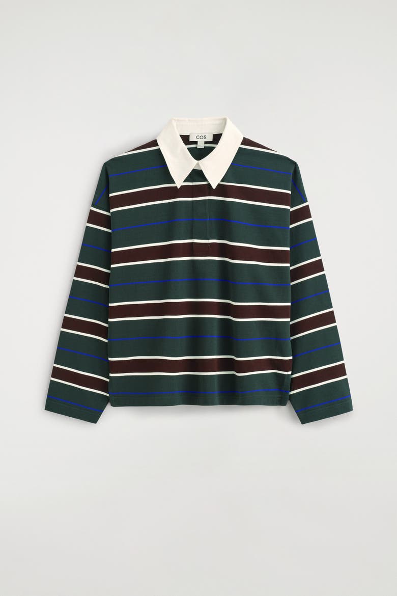 Striped Cotton Rugby Shirt, Alternate, color, GREEN / BROWN / STRIPED