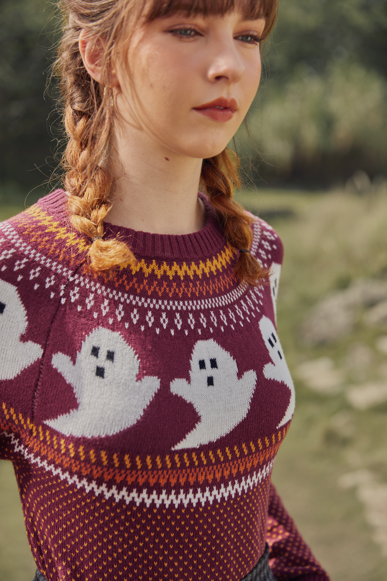 You've Been Ghosted Fair Isle Sweater, Alternate, color, Red Ghost
