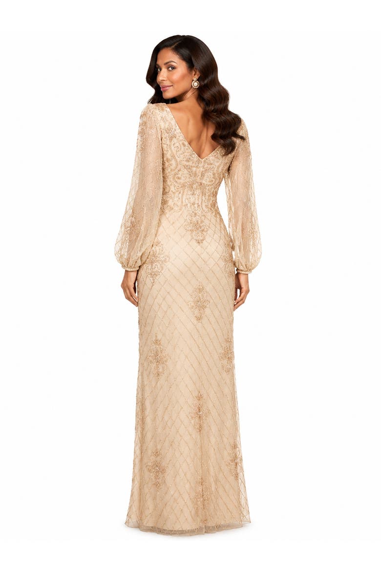 Beaded Faux-Wrap V-Neck Bridal Gown, Alternate, color, Champagne