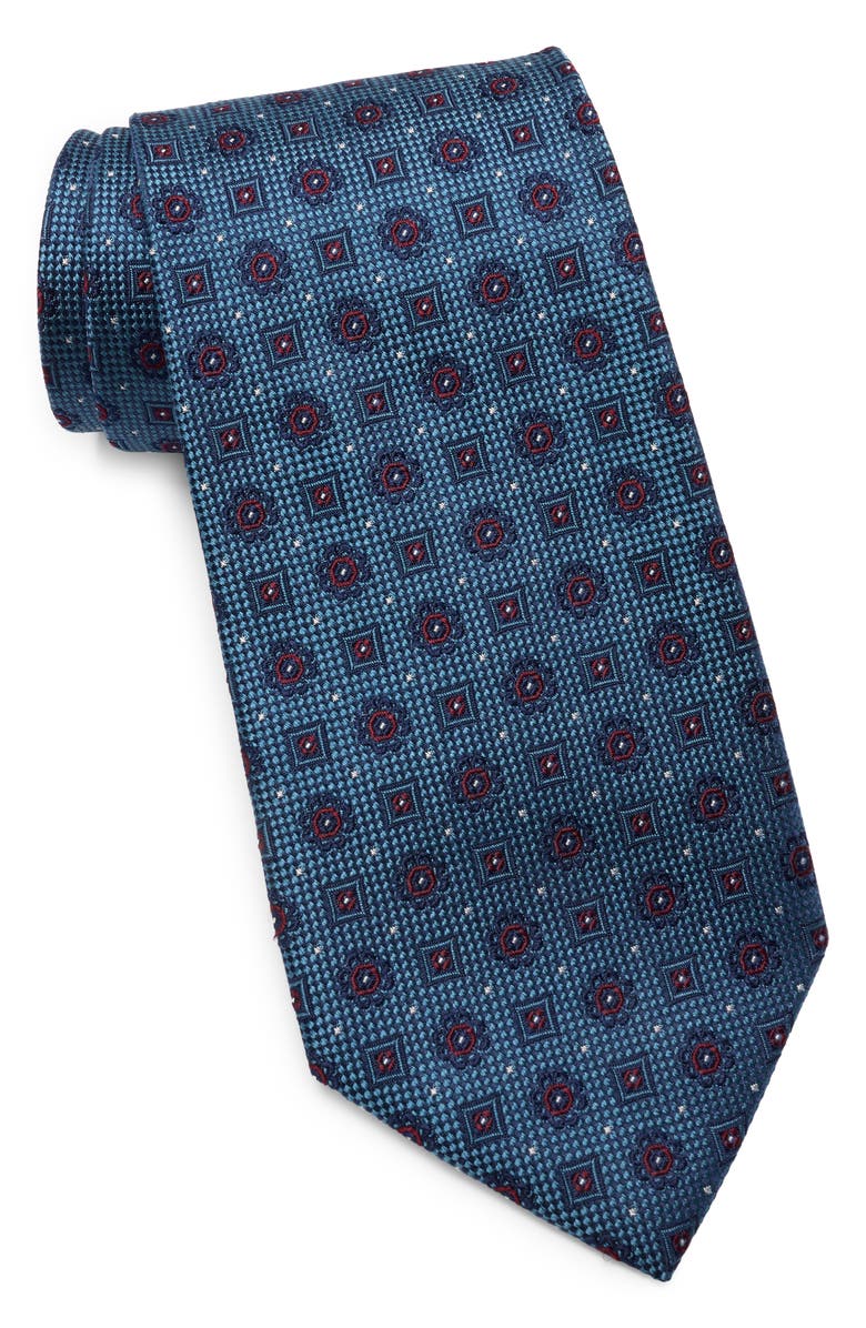 Brooks Brothers Neat Floral Silk Blend Tie, Main, color, Turquoise