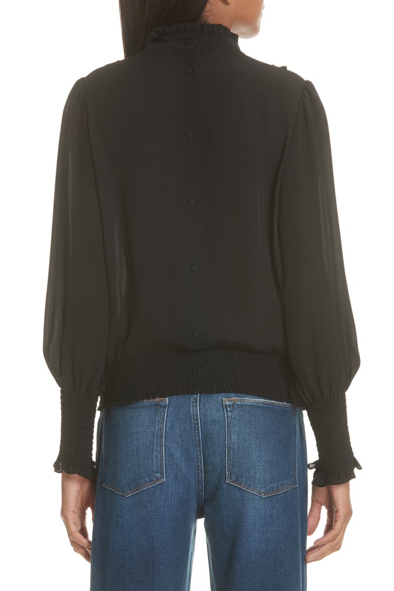 Smocked Ruffle Front Blouse, Alternate, color, NOIR