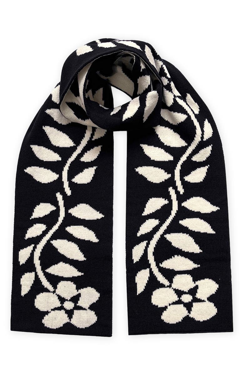 INGMARSON Reversible Floral Wool & Cashmere Scarf, Alternate, color, Black/ Ivory