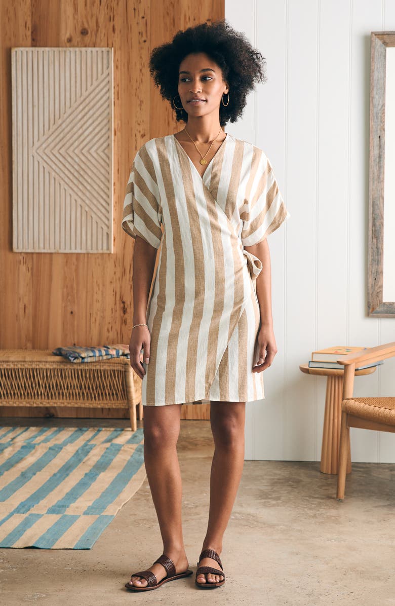 Faherty Willow Wrap Dress, Alternate, color, Bronze Stripe