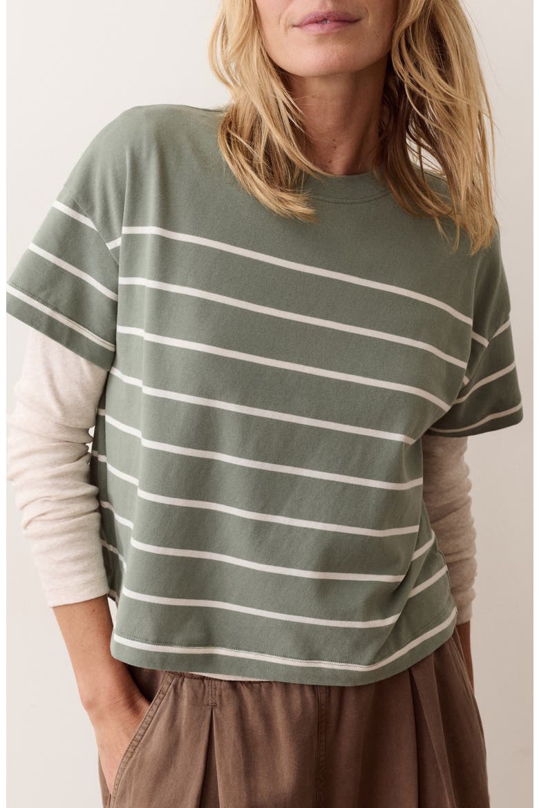 Miracle Jersey Striped Crewneck T-Shirt, Main, color, SAGE AND WHITE STRIPE