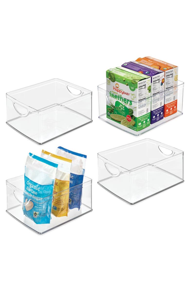 iDesign Pantry Organizer Bins with Handles - Storage Bins for Cabinets or Fridge - Set of 4 - Clear, Main, color, Clear