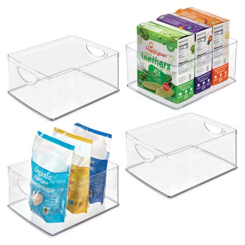 Pantry Organizer Bins with Handles - Storage Bins for Cabinets or Fridge - Set of 4 - Clear