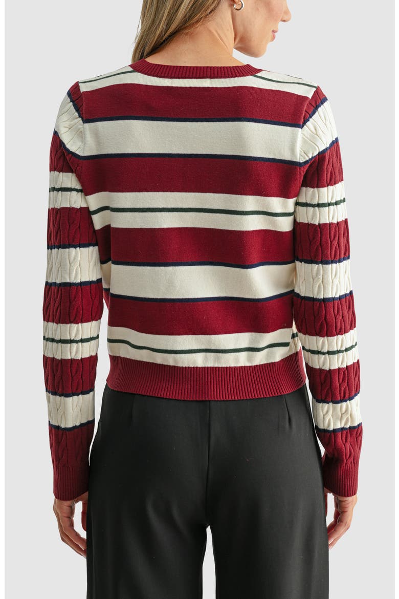 Striped Cable Knit Cardigan, Alternate, color, BURGUNDY CREAM STRIPE