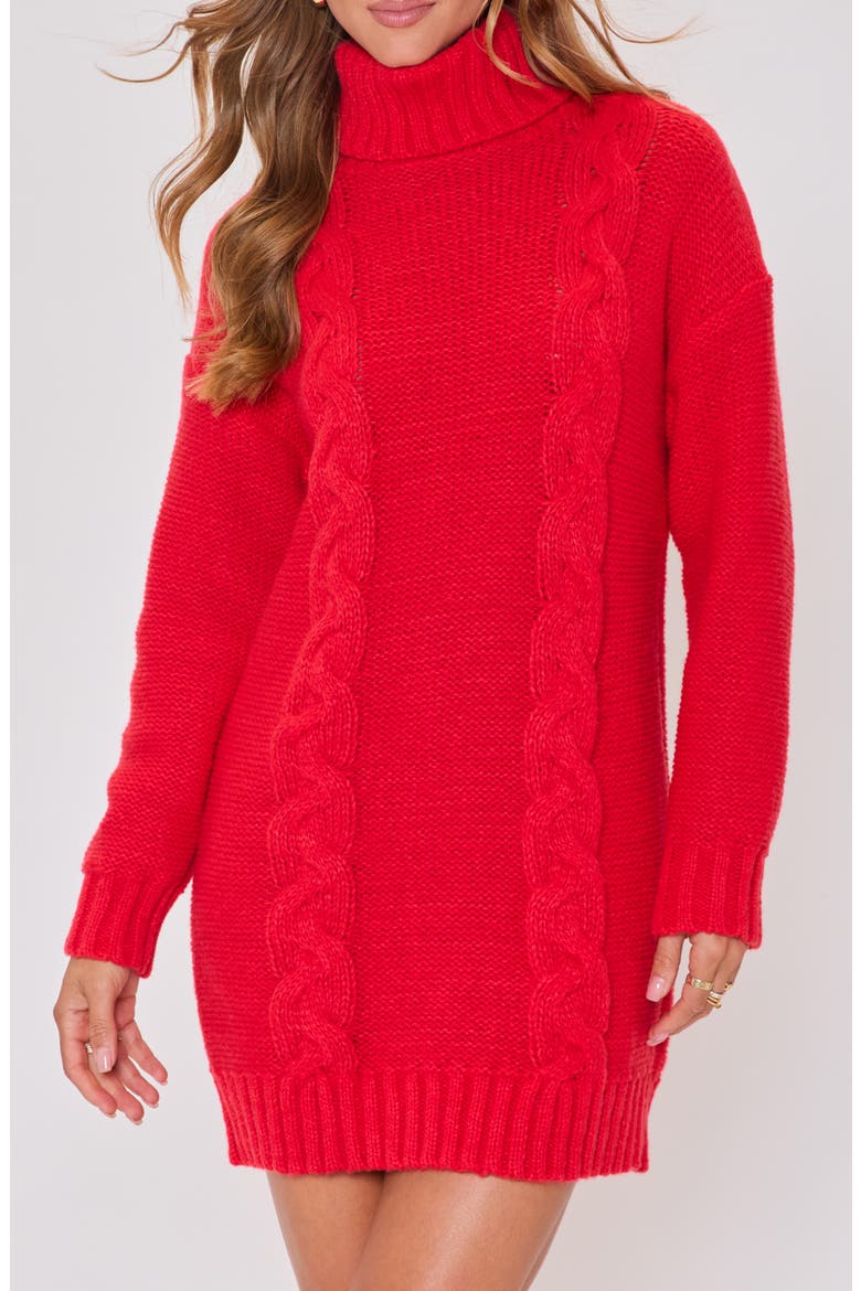 Olivia Turtleneck Long Sleeve Mini Sweater Dress, Main, color, RED