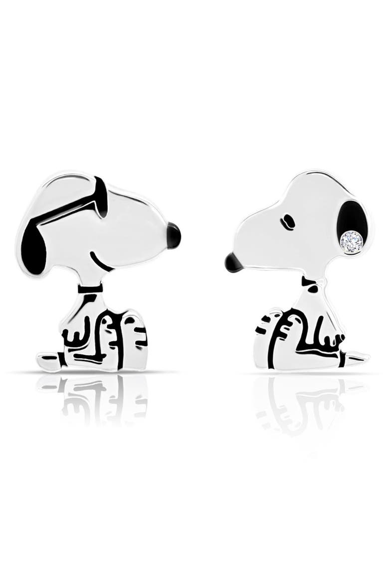 x Peanuts® Snoopy Mismatched Stud Earrings, Main, color, PURE PLATINUM / CLEAR STONE