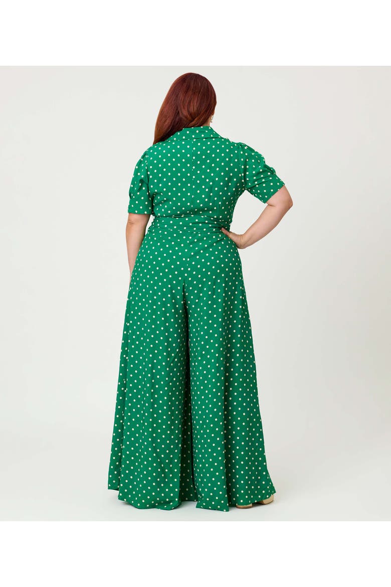 Plus Size 1940s Flare Leg Jumpsuit, Alternate, color, Green & White Dot