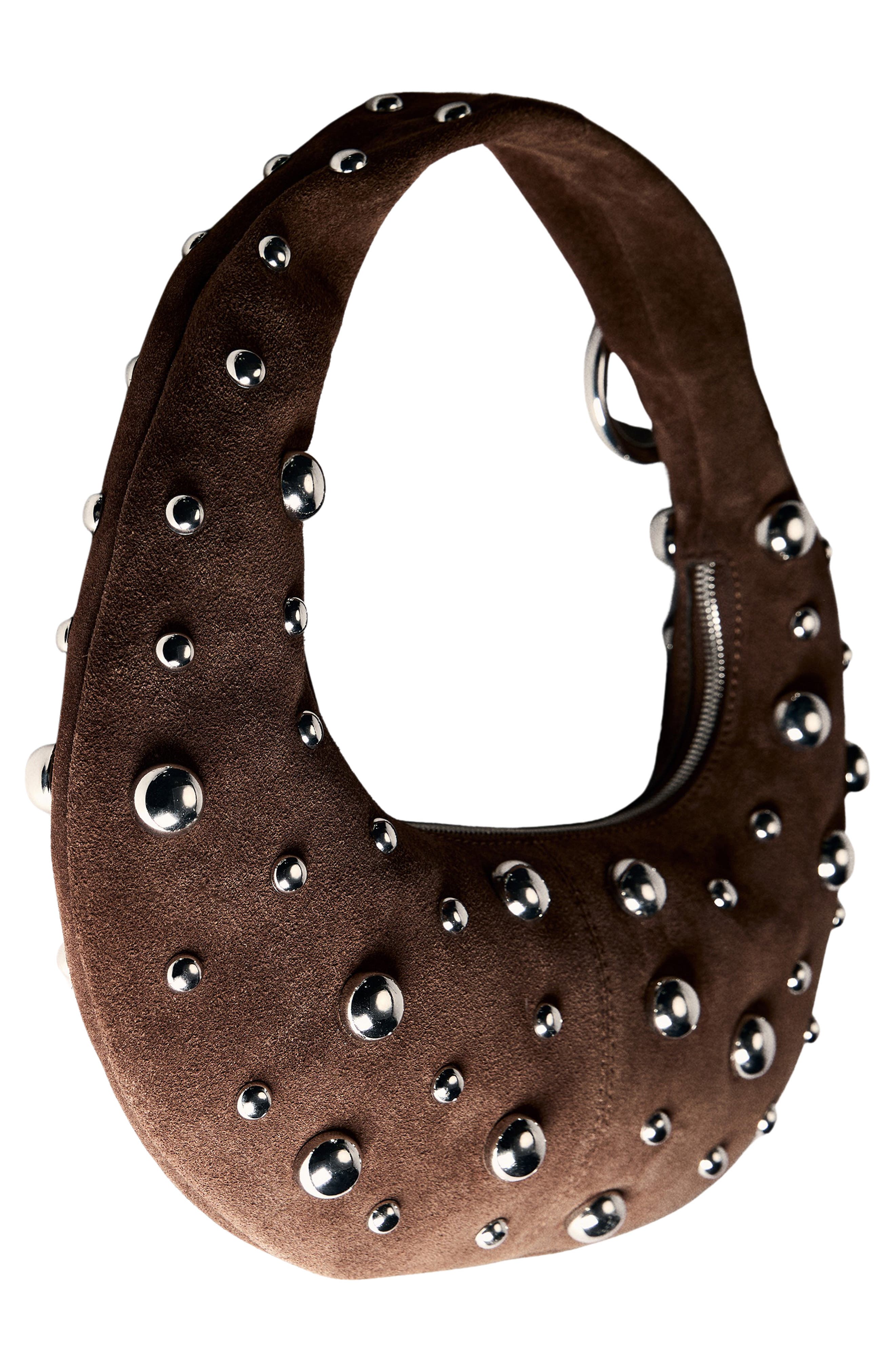 Embellished Leather Handbag, Alternate, color, CHOCOLATE