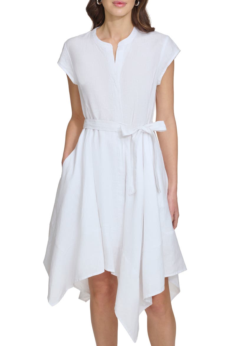 Handkerchief Hem Linen Shirtdress, Alternate, color, WHITE