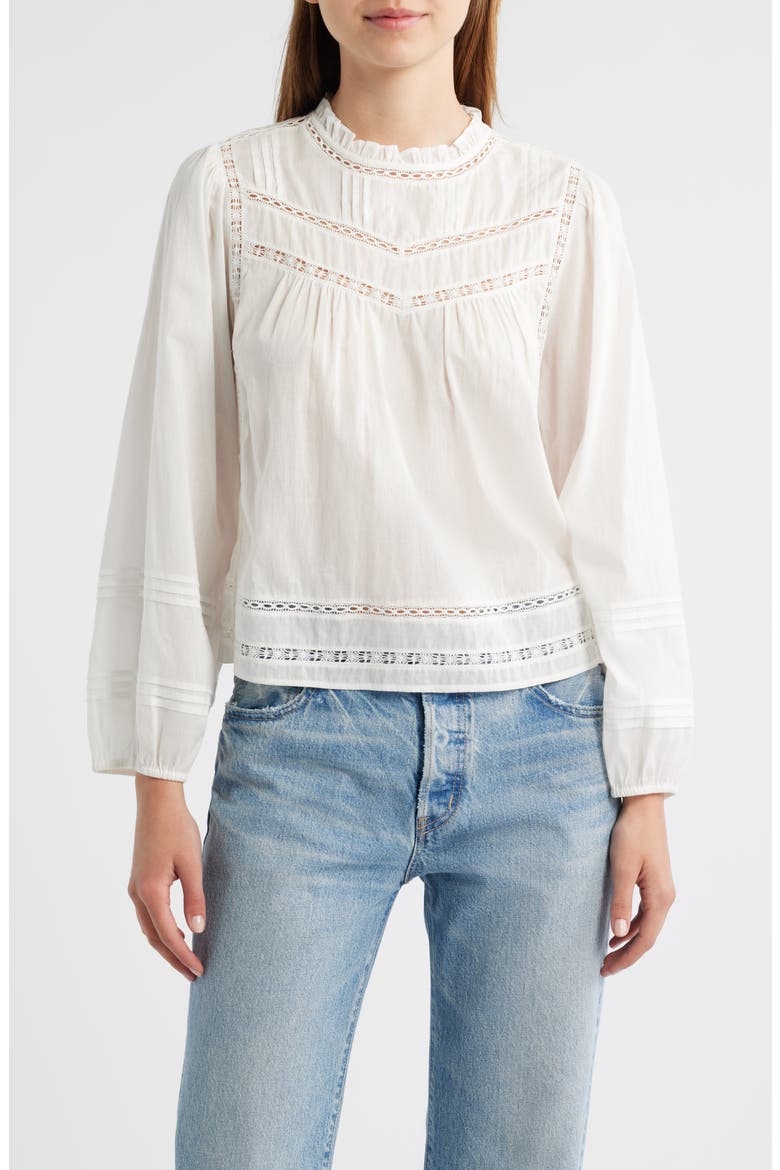 Reyna Lace Inset Cotton Peasant Top, Main, color, WHITE