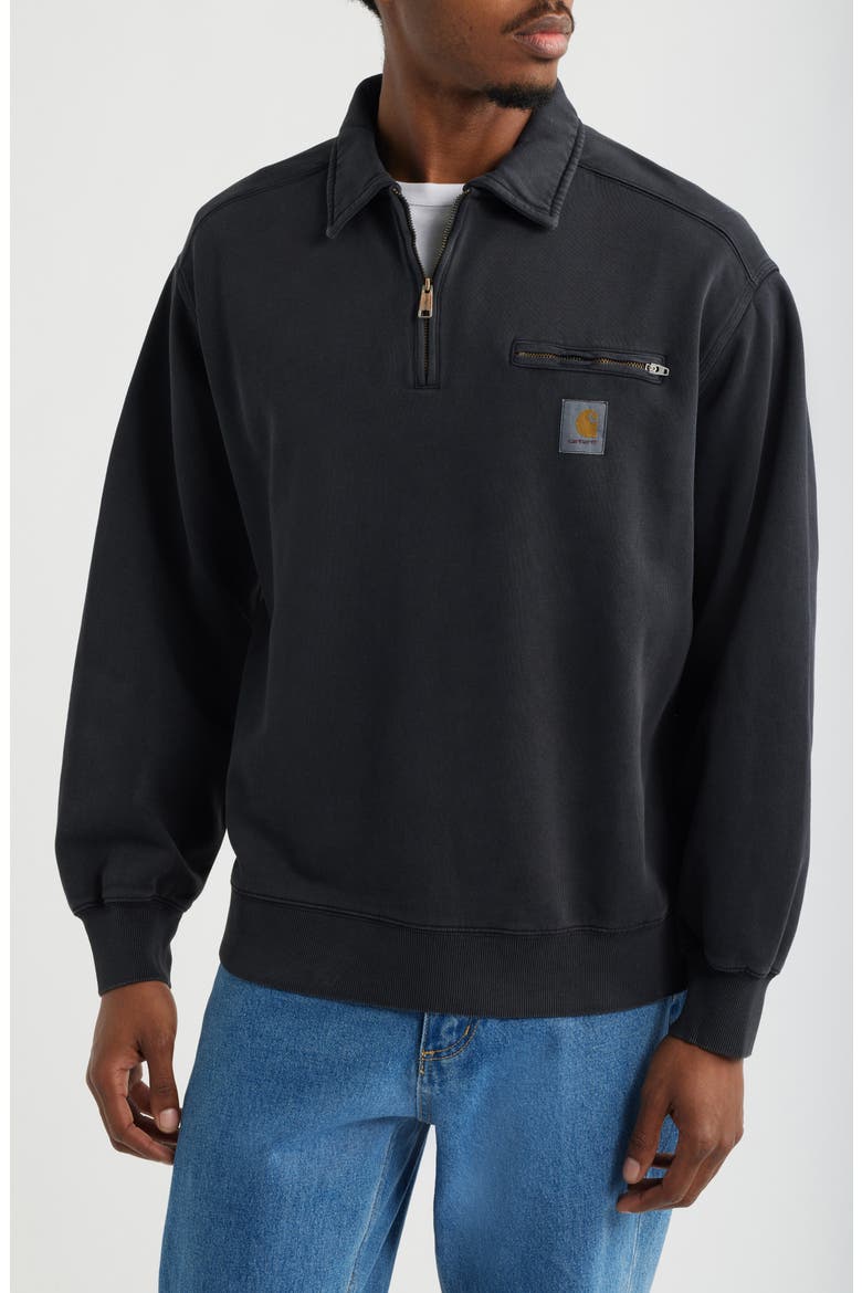 Half Zip Cotton Sweatshirt, Main, color, BLACK (STONE)
