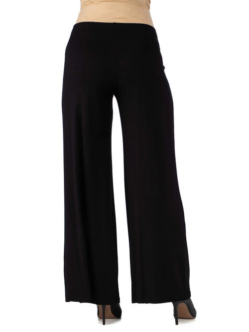 24seven Comfort Apparel Maternity Solid Color Palazzo Pants In Black