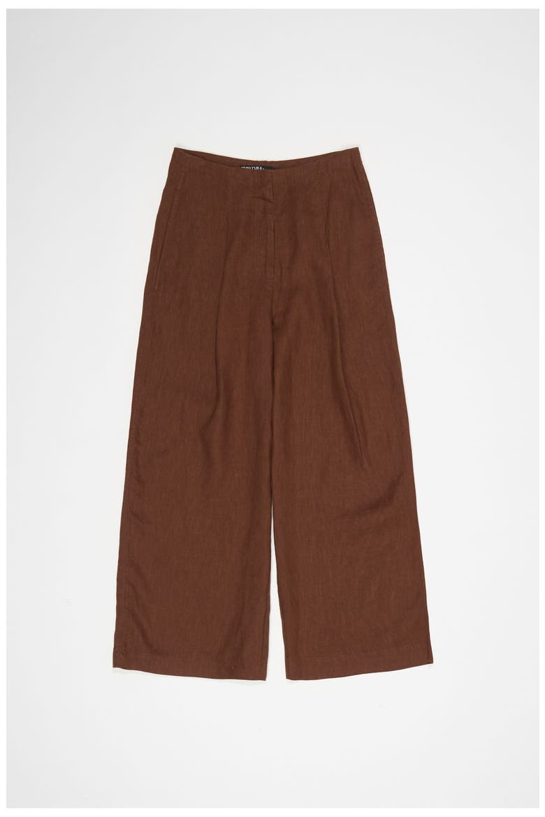 Linen Darted Straight-Fit Trousers, Alternate, color, WASHED BROWN
