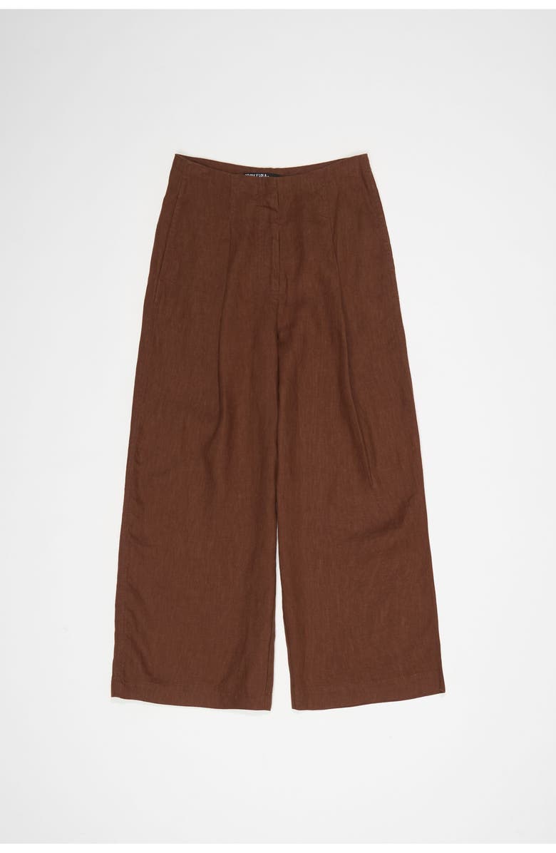 Bimba y Lola Linen Darted Straight-Fit Trousers, Alternate, color, Washed Brown