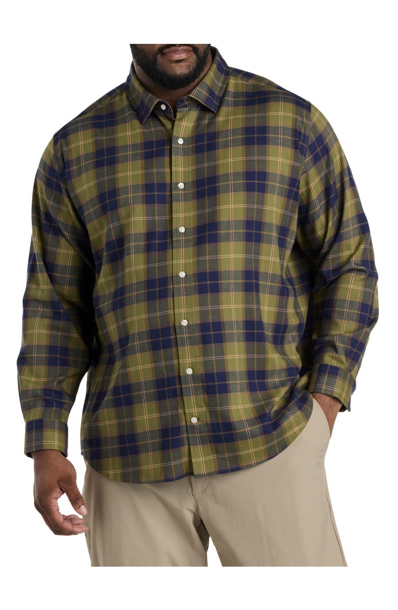 vineyard vines Big & Tall On-The-Go Performance Plaid Flannel Sport Shirt, Alternate, color, Camp Olive