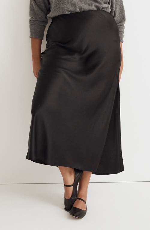Shop Madewell Satin Slip Skirt In True Black