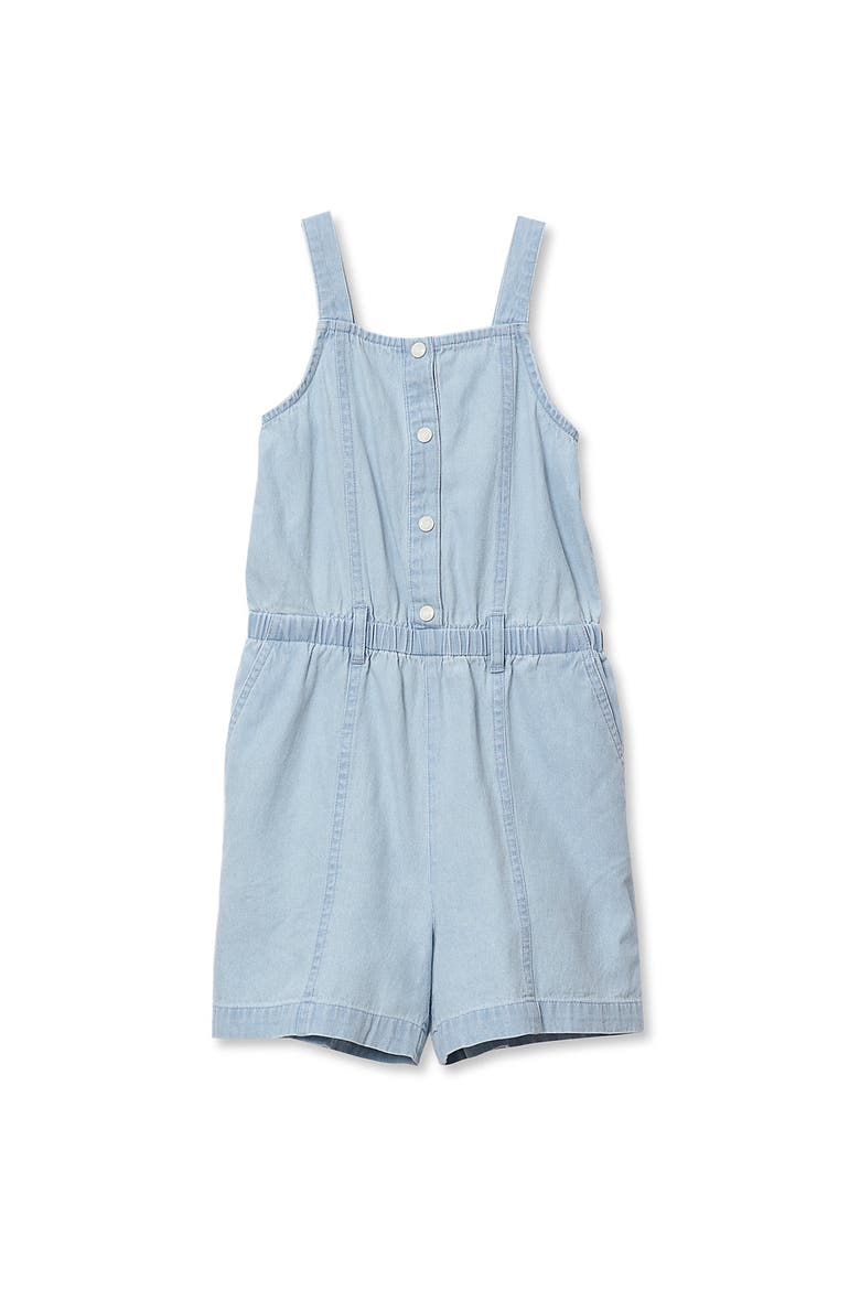 Girls Lightweight Denim Romper, Main, color, Light Blue