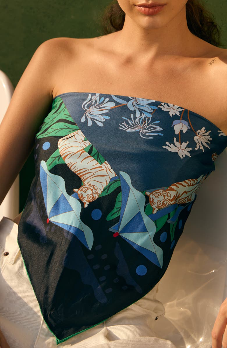 Jessie Zhao New York Double Sided Silk Scarf of Night Banquet, Alternate, color, 