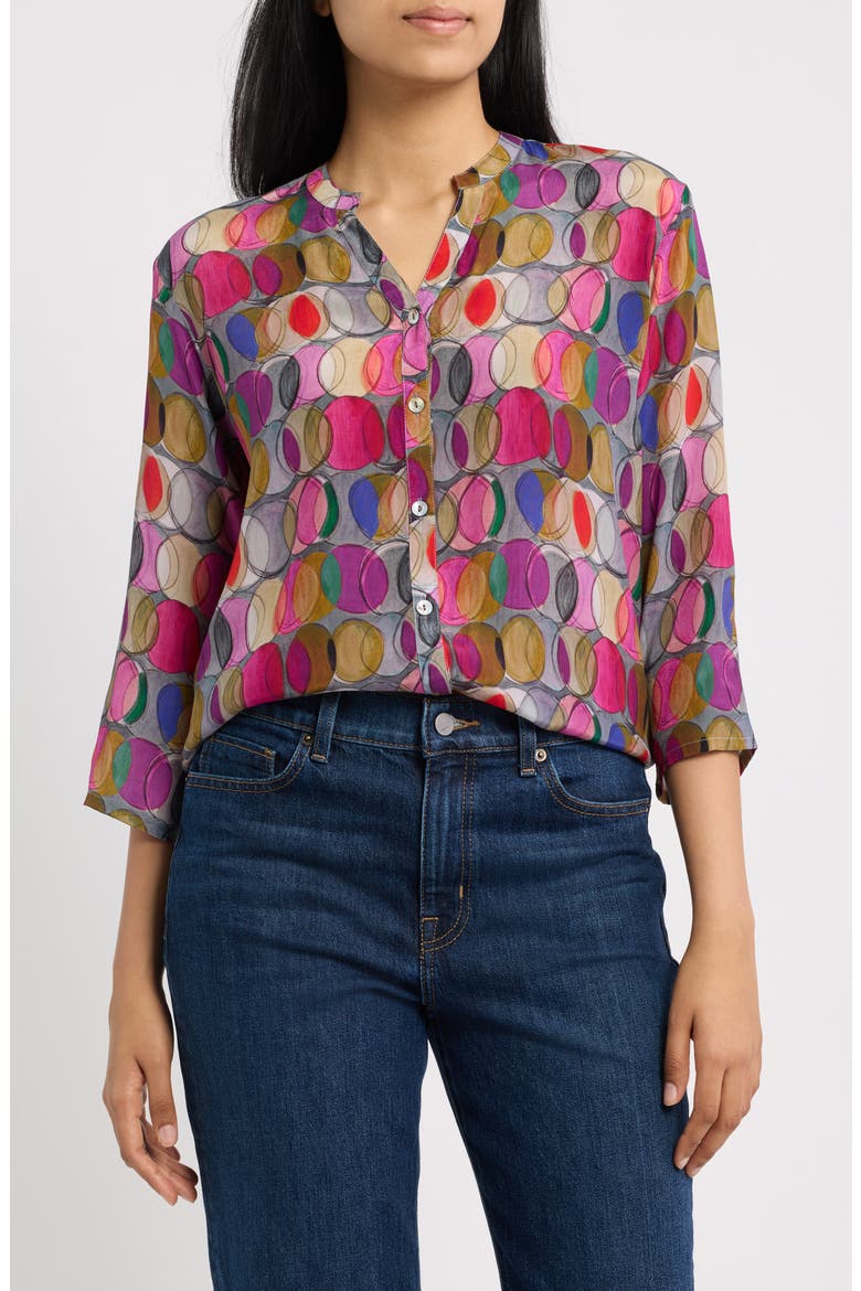 Mandarin Collar Button-Down Shirt, Main, color, PURPLE MULTI
