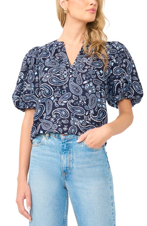 Paisley Puff Sleeve Organdy Top