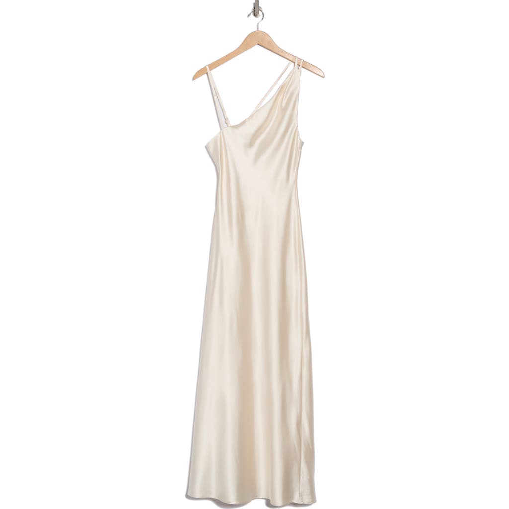 Know One Cares Asymmetric Bias Cut Maxi Dress In Off White