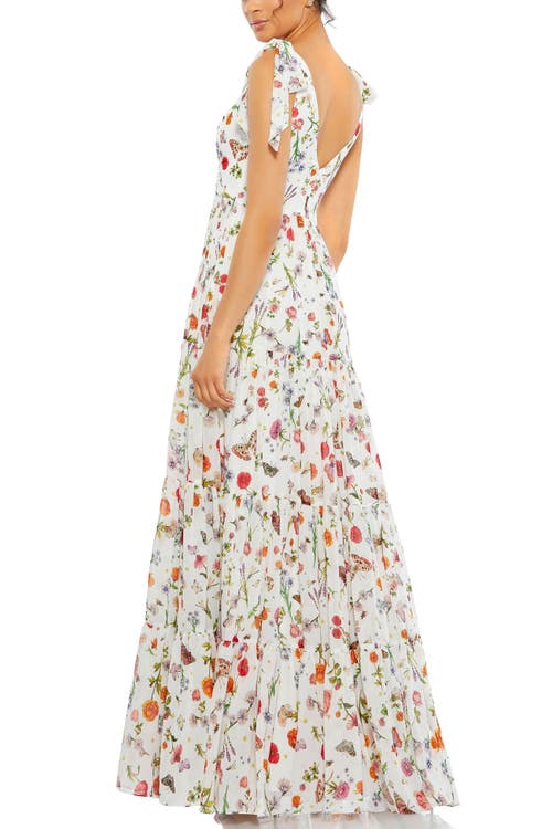 MAC DUGGAL MAC DUGGAL FLORAL PRINT SLEEVELESS SOFT TIE SHOULDER GOWN