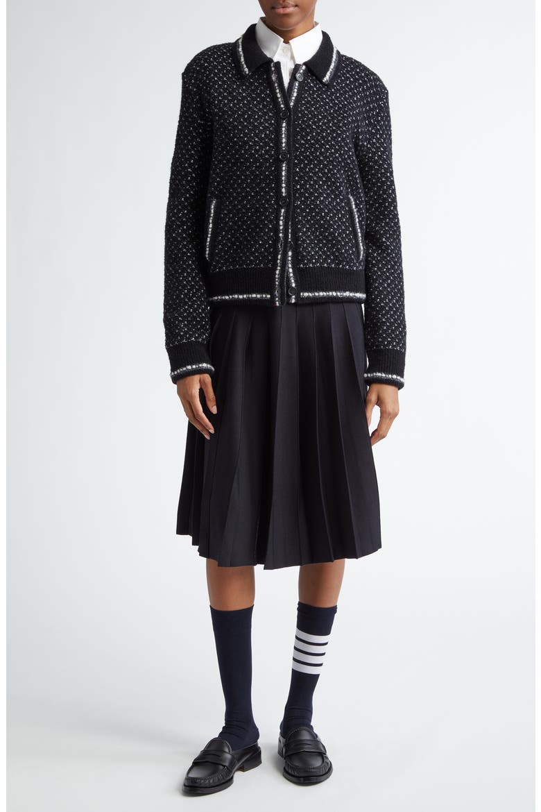 Tweed Knit Bomber Cardigan, Alternate, color, BLACK