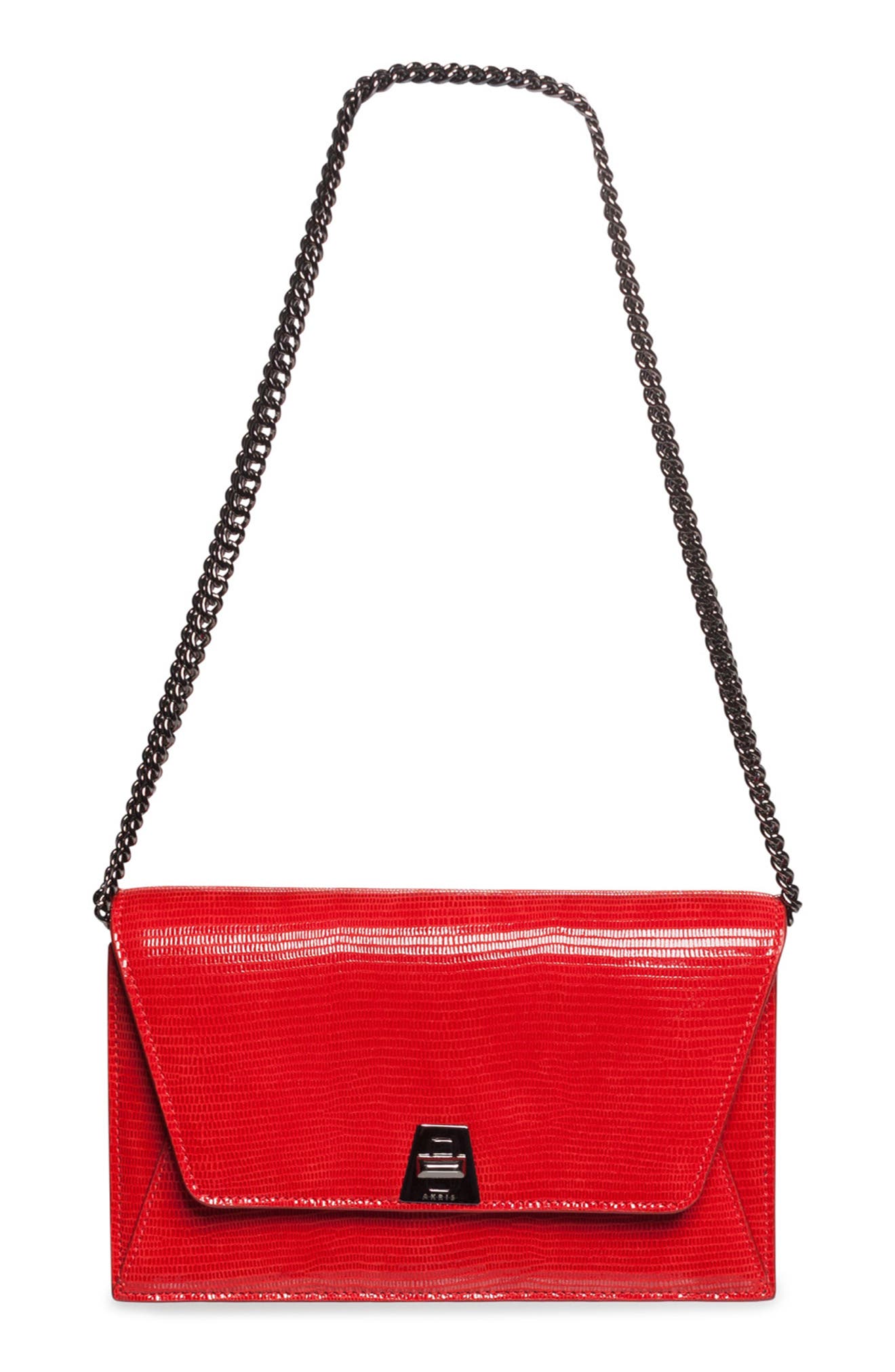 Anouk Lizard Embossed Wallet on a Chain, Alternate, color, LIPSTICK