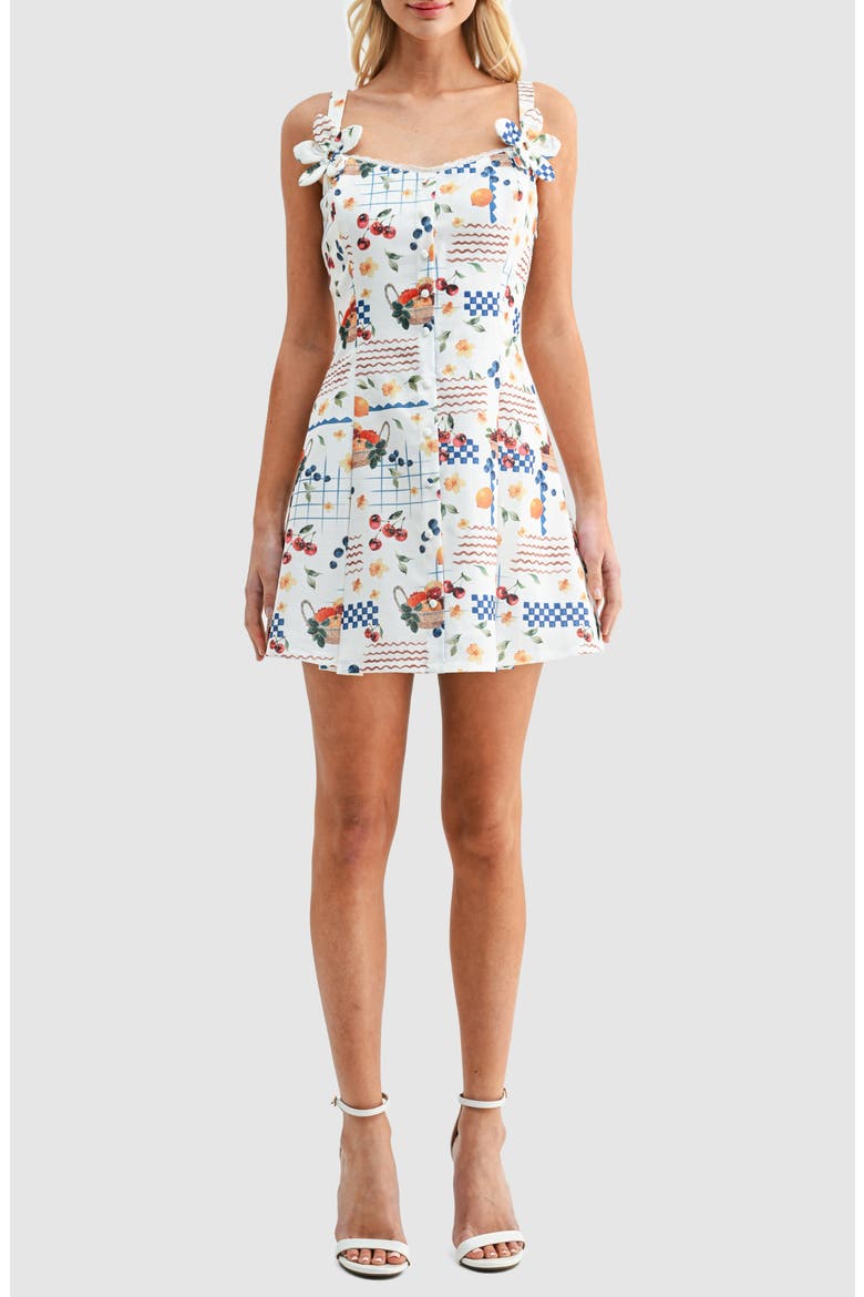 Fruit Print Minidress, Main, color, CONVERSATIONAL PICNIC