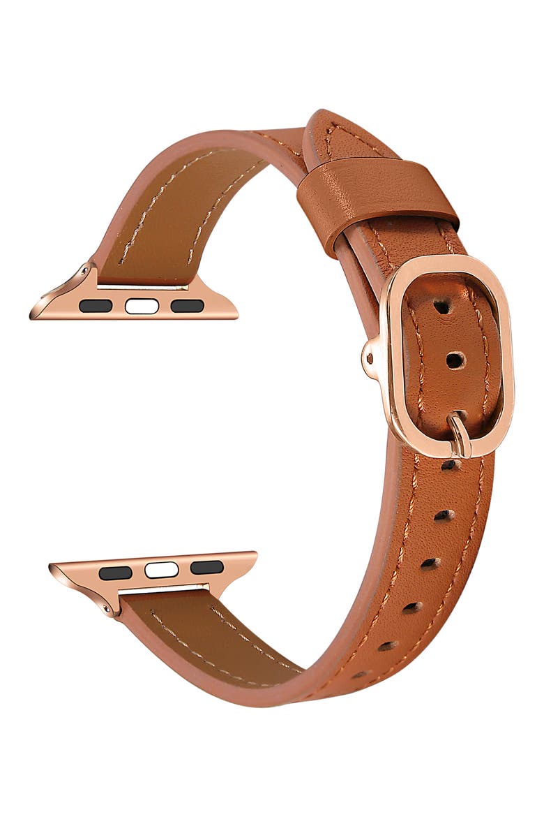 Carmen Skinny Leather Apple Watch® Watchband, Alternate, color, BROWN