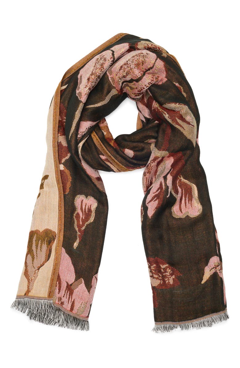 Vince Camuto Bloom Jacquard Scarf, Alternate, color, Olive Multi