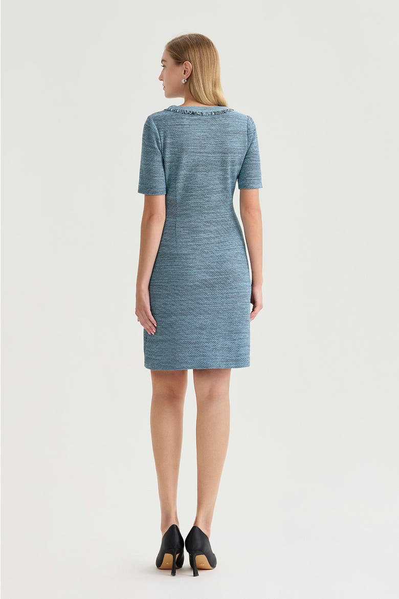 Tweed Knit Fringe Accent Sheath Dress, Alternate, color, Serene/Black