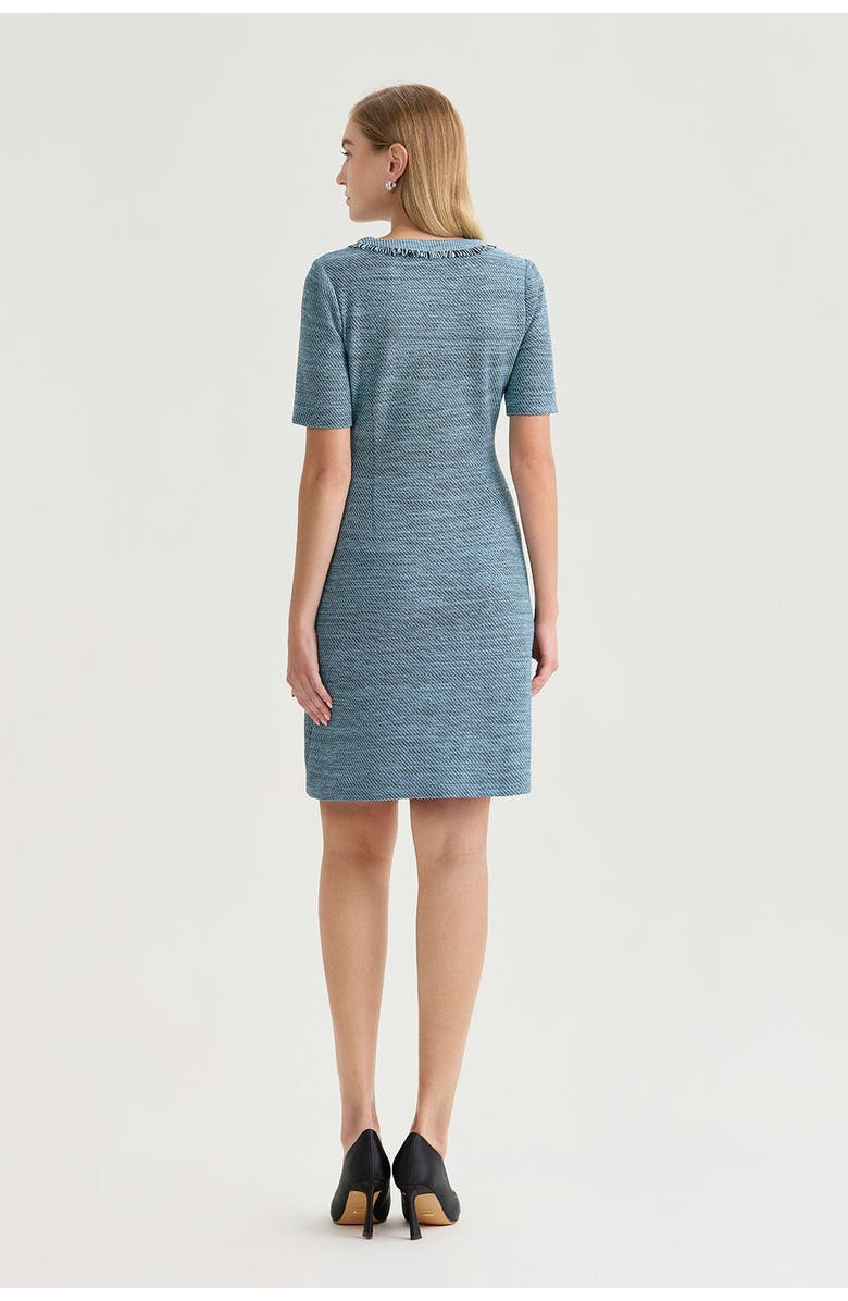 Ming Wang Tweed Knit Fringe Accent Sheath Dress, Alternate, color, Serene/Black