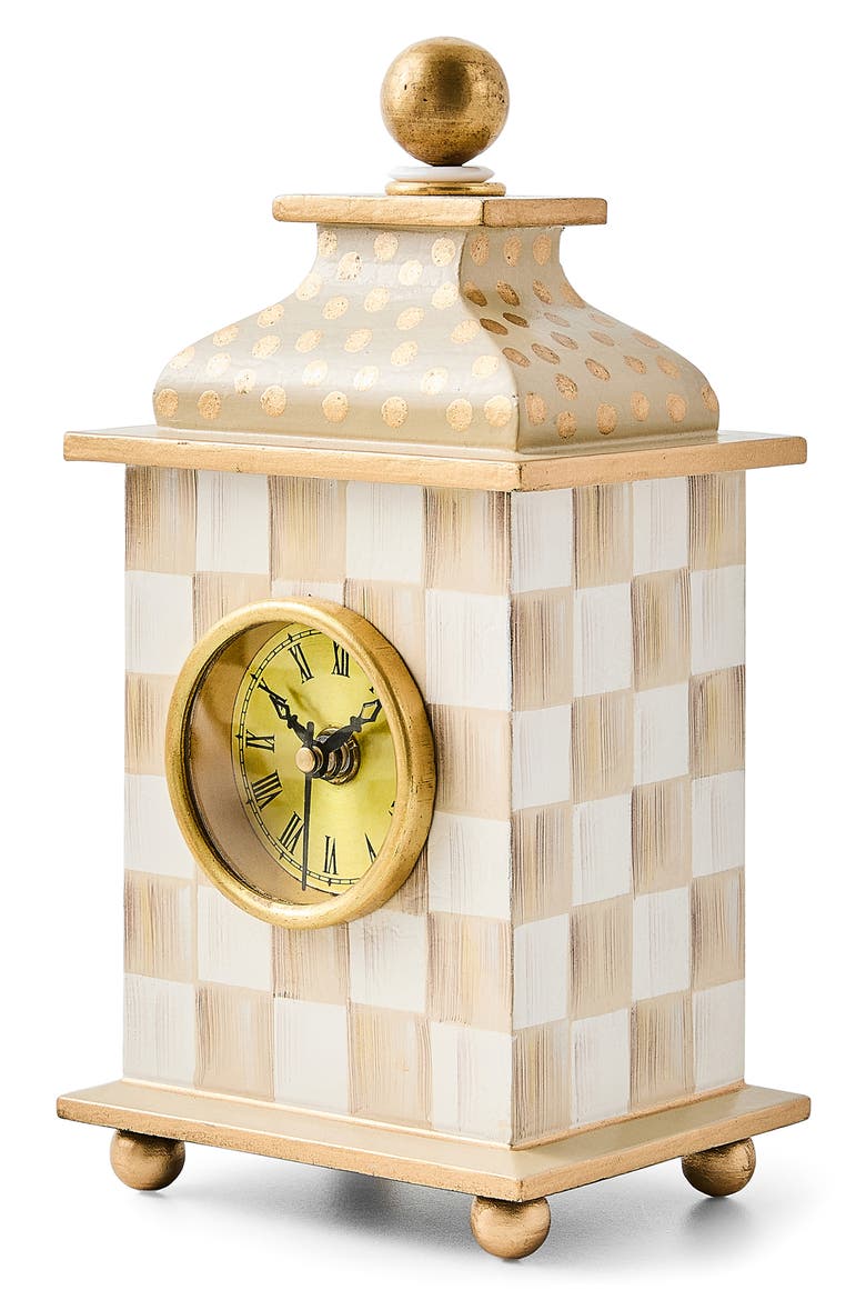 Mocha Check Desk Clock, Alternate, color, BEIGE/WHITE