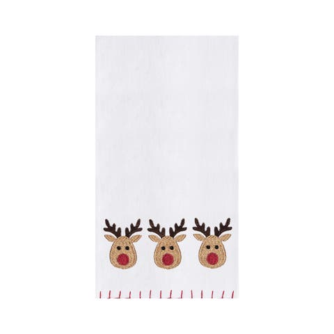 Three Christmas Reindeers Embroidered Cotton Dishtowel