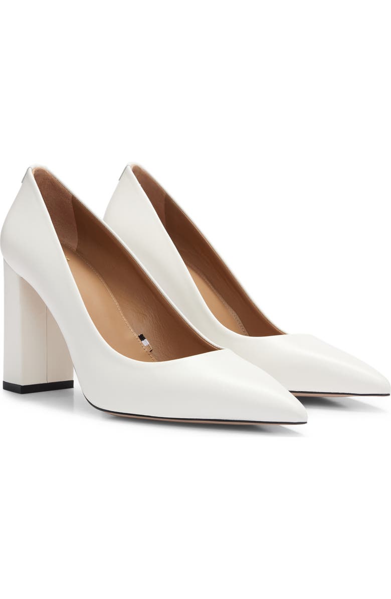 BOSS Janet Block Heel Pointed Toe Pump, Main, color, Open Wht