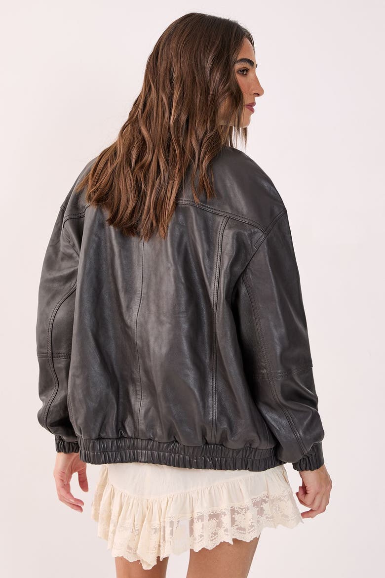 Real Leather Oversized Bomber Jacket, Alternate, color, Chocolate