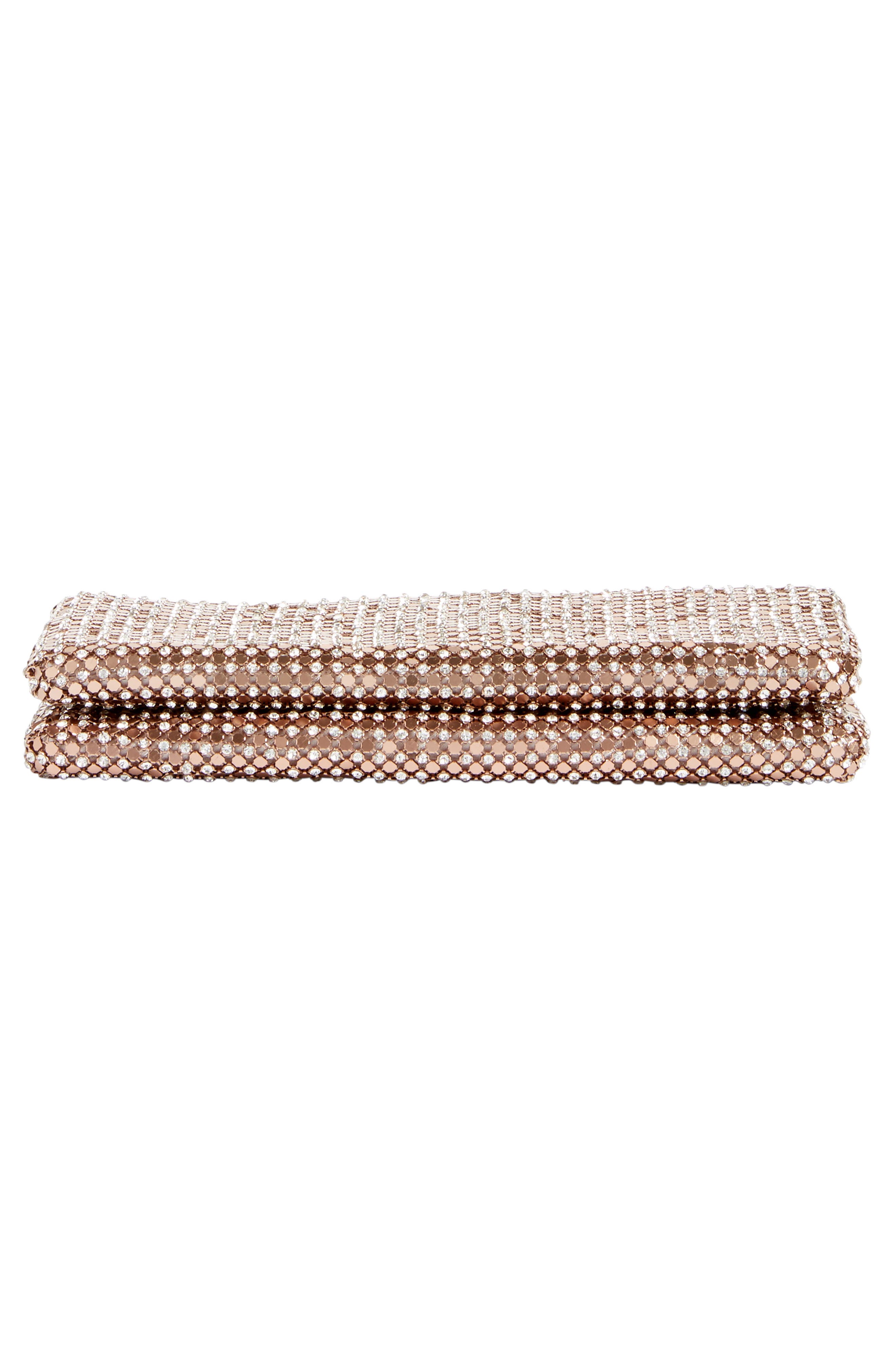 Crystal Mesh Foldover Clutch, Alternate, color, ROSE GOLD